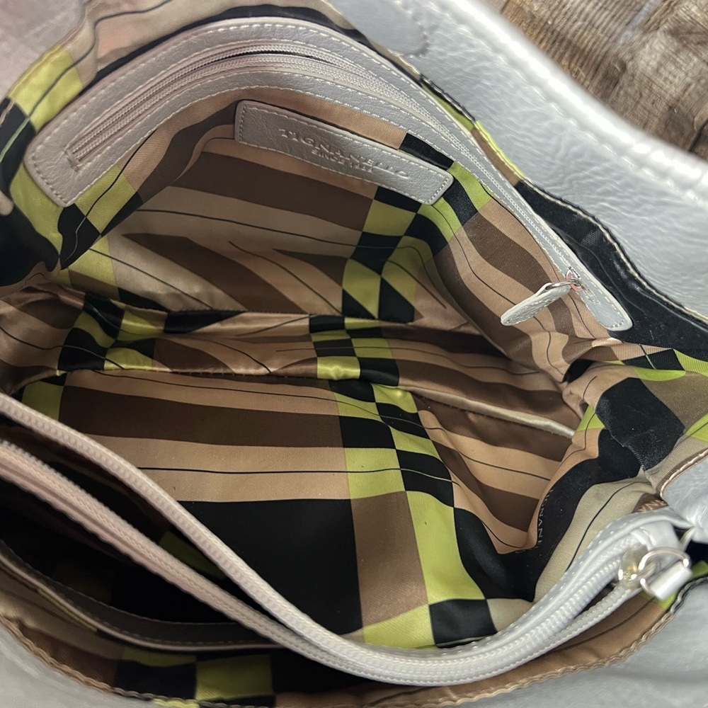 TIGNANELLO Silver Blue Colorblock Leather Satchel Shoulder Bag Belt Accents - Picture 14 of 16